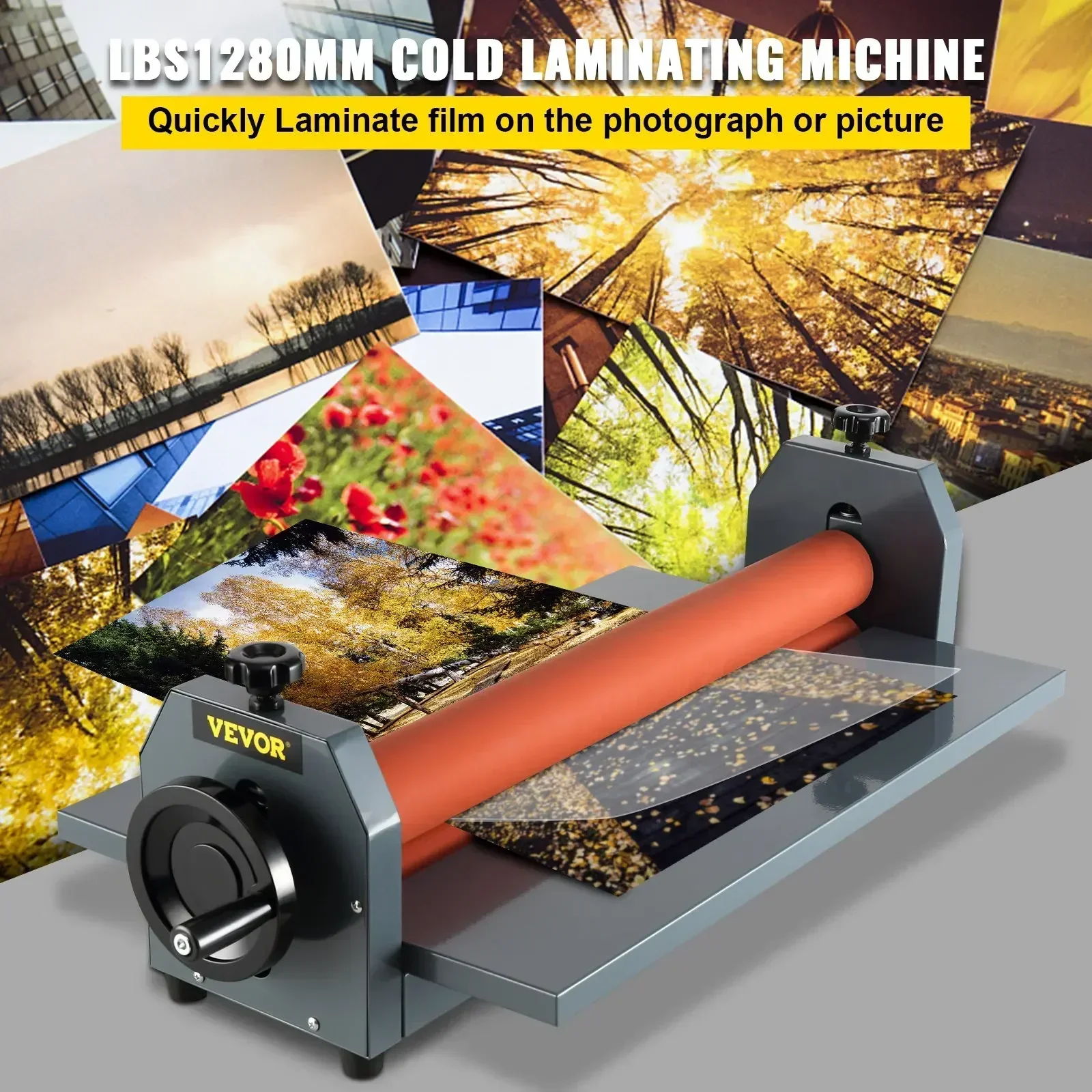 51 Inch Cold Laminator Machine 10mm Manual Vinyl Photo Film Cold Laminator Hand Crank Pressure Cold Roll Laminator