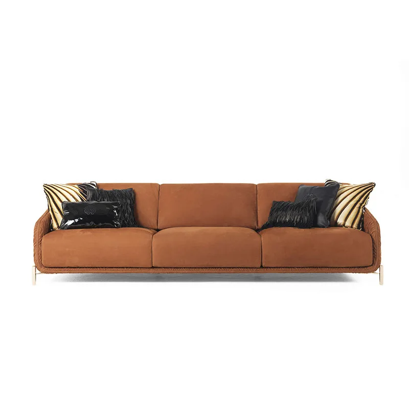 

Leather sofa, living room combination villa supply Italian solid wood leather sofa