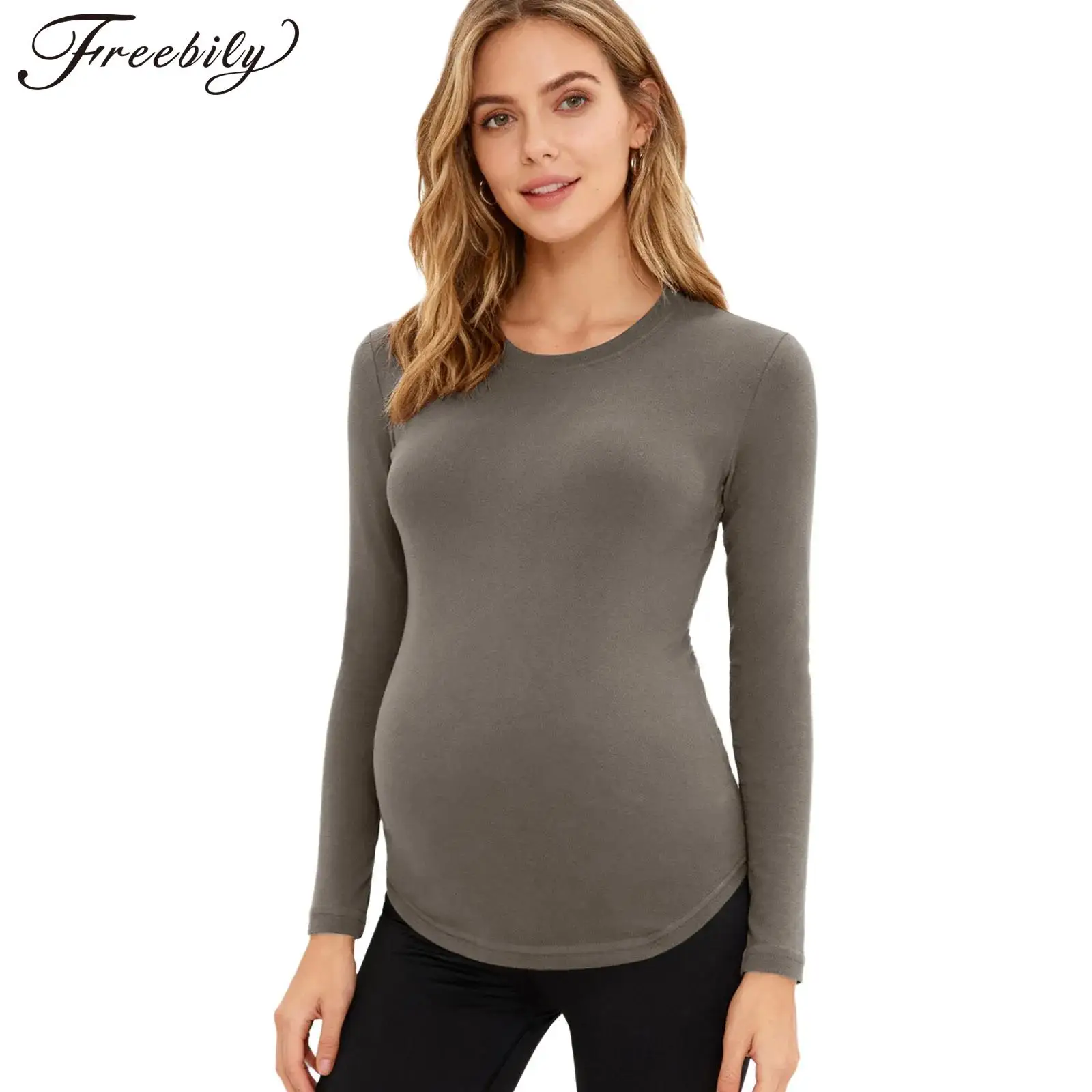 

Women's Maternity Shirts Tops Casual Solid Color Long Sleeve T-shirt Top Pregnancy Clothes Spring Autumn Homerwear Loungewear