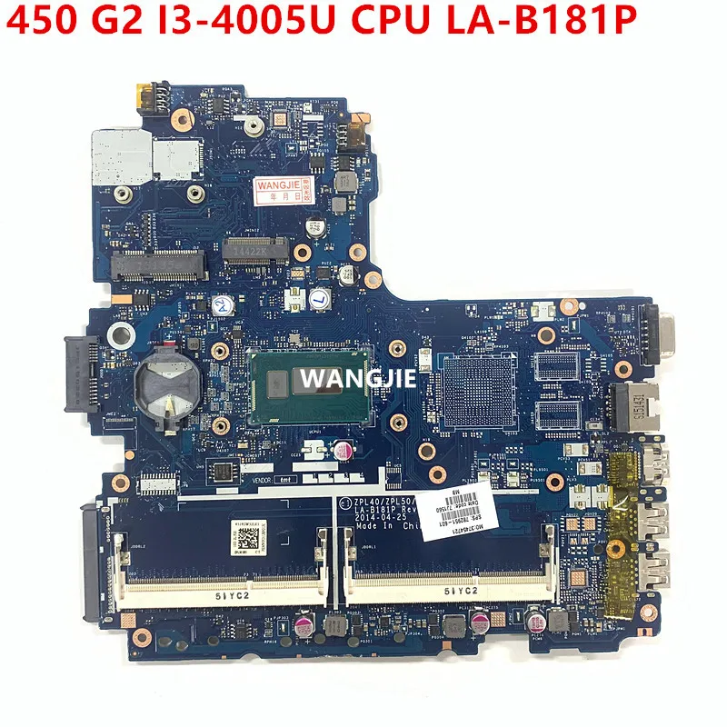 Imagem -01 - Placa-mãe Portátil para hp Probook 450 g2 I34005u Cpu Zpl40 Zpl50 Zpl70 La-b181p 782951601 782951501 100 de Trabalho