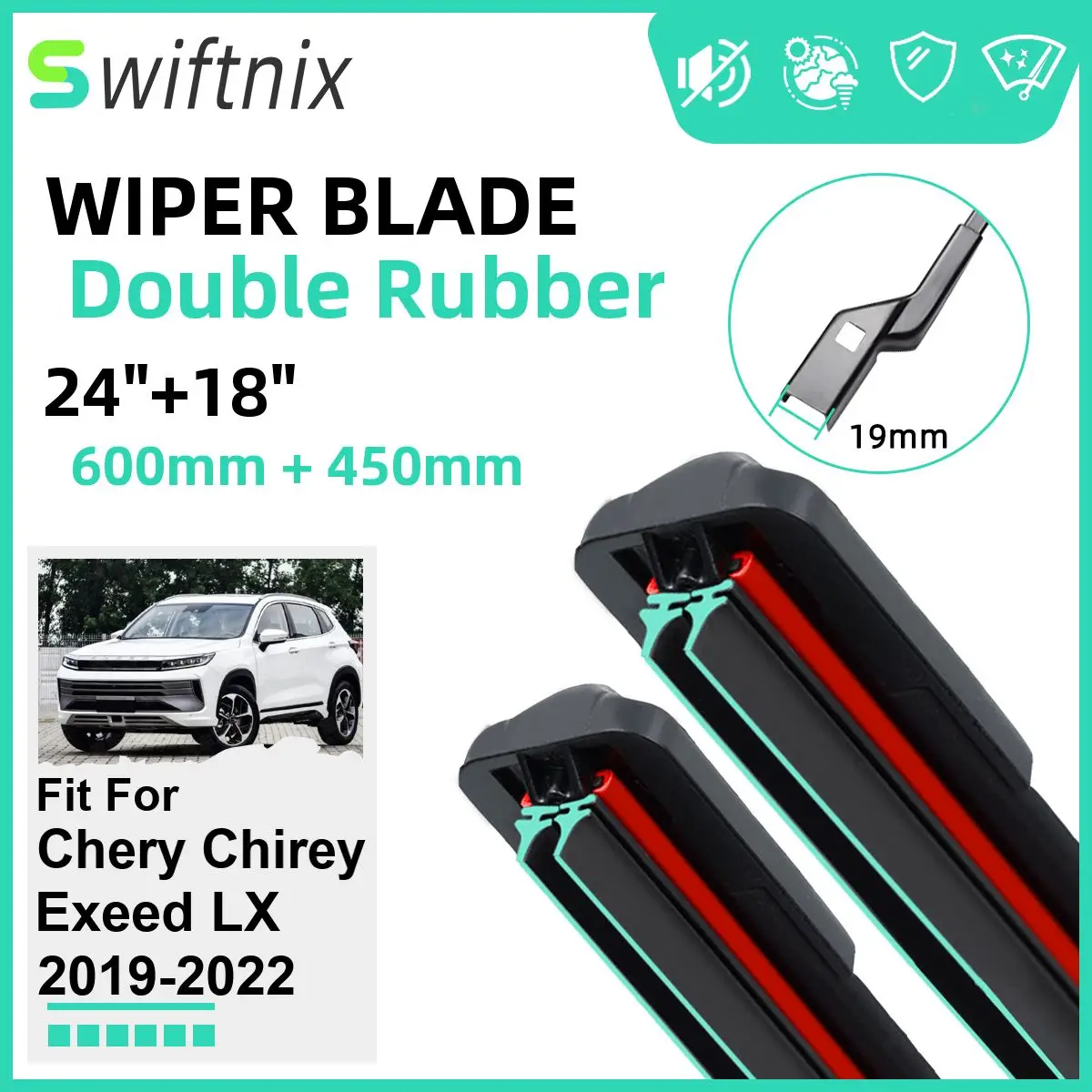 

Двойные резиновые автомобильные щетки стеклоочистителя для Chery Chirey Exeed LX 2019-2022, переднее ветровое стекло, резиновые автомобильные аксессуары 2021 2022
