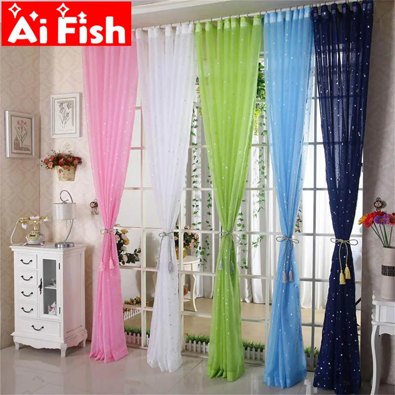 Shiny Star Gauze Screening Window Pink Blue Green Tulle Curtain White Modern Fashion Fancy Tulle Sitting Room Kids' Room wp234#4