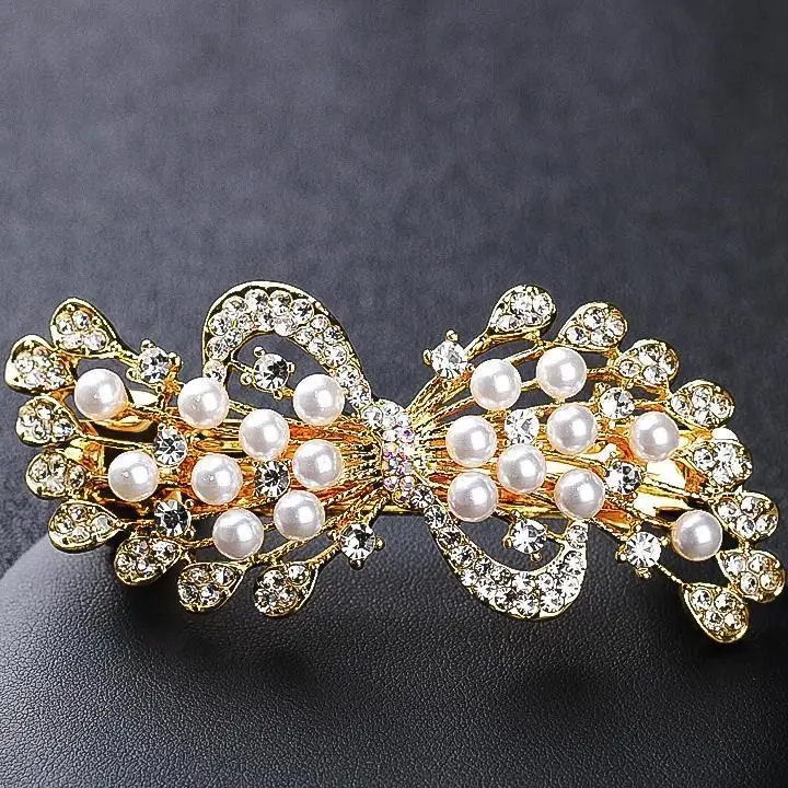 

New Luxury Elegant Pearl Rhinestone Hair Clip for Women Fashion Spring Top Hairpin Frog Clip Ponytail Holder Hair Accessory