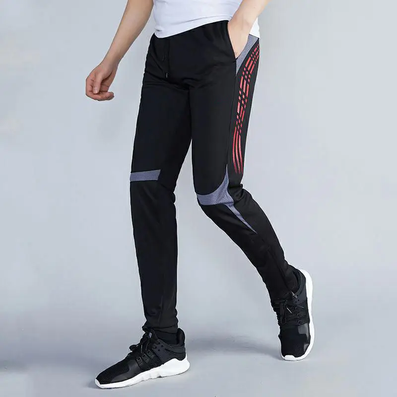 Men Sports Pants Loose Strap Quick Dry Print Elastic Waist Pocket Zipper Fitness Running Basketball Football Training Trousers