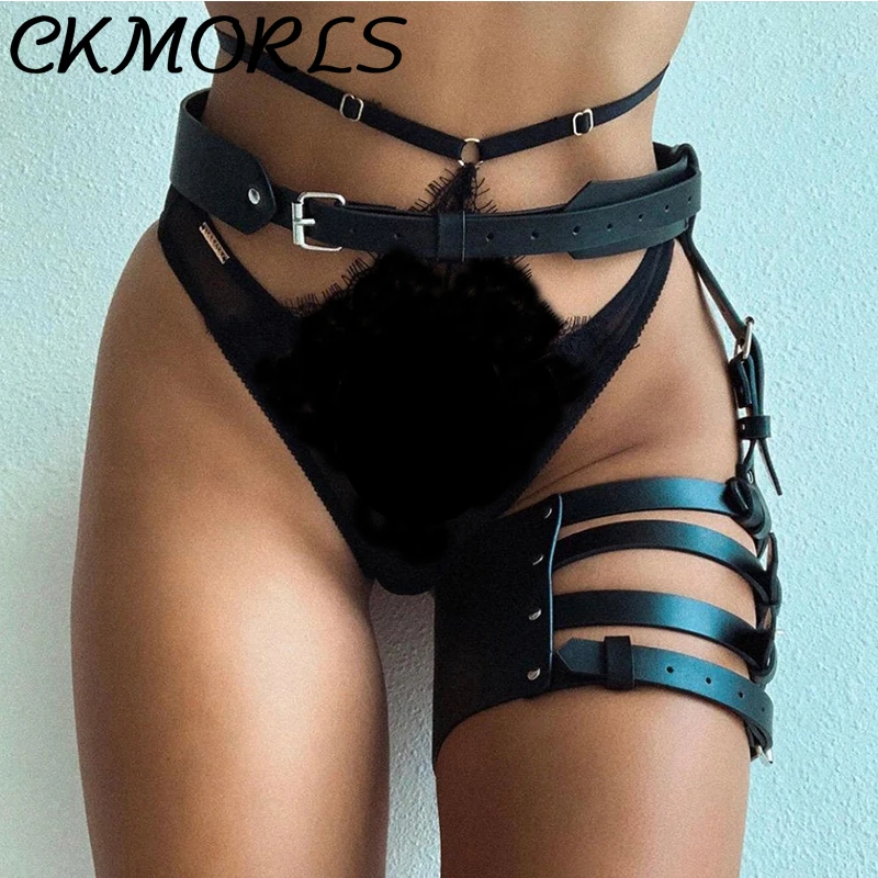 

CKMORLS Sexy Garter Belt Goth Lingerie Female Bdsm Leather Harness Fetish Waist Belts Bondage High Thigh Punk Harness Suspenders