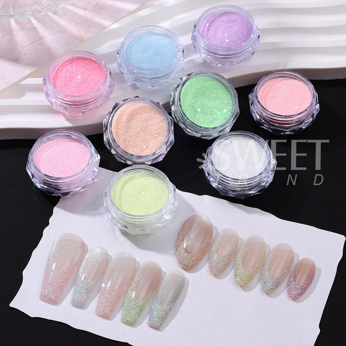 9pcs Holographic Sugar Nail Glitter Powder Set Shimmer Candy Pink Purple Blue Paillette Sparkly Japanese Macaron Manicure Flash