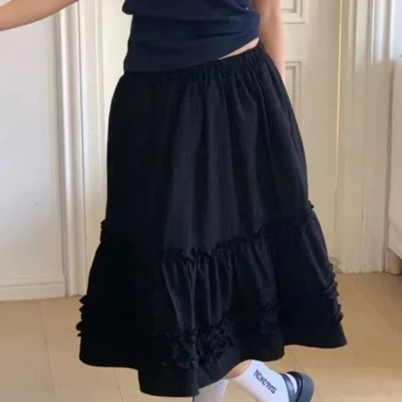 New Women Wooden Ear Korean Style Skirt Spring Fashion White A-Line Mini Skirt Sweet High Waist Hem Elastic Waist Skirts 2025