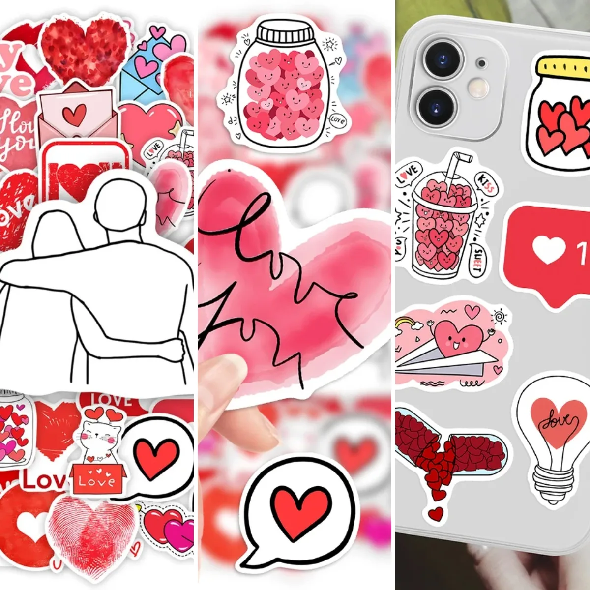 Red Heart Vinyl Decals for Valentine’s Theme – Waterproof Adhesive Stickers Ideal for Laptops Phones Water Bottles Mirrors Scrap