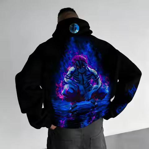 Demon Slayer Akaza Anime Printed Hoodie Men's and Women's Autumn/Winter New Harajuku Plus Size Casual Loose Parent Child Top