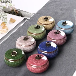 Modern Color Cracked Ceramic Sealed Storage Tank Travel Portable Tea Caddy Tea Set Necklace Ring Jewelry Storage Box Home Decor