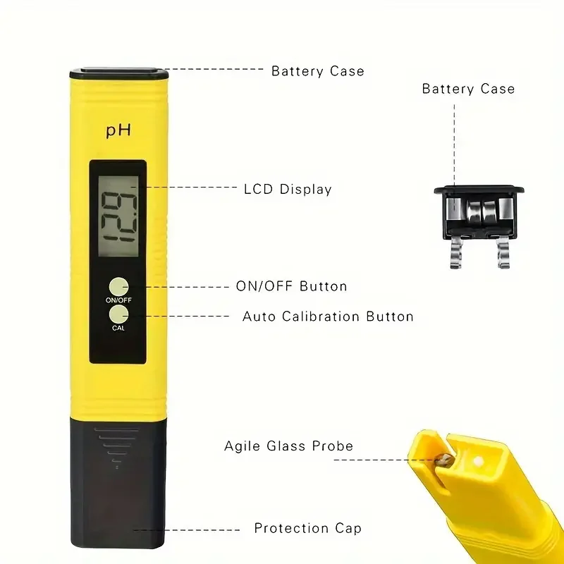 Cloud Prime Portable pH Meter for Drinking Water with 0.01 Precision 0 to 14 pH Range Battery Operated with Button Cell Water