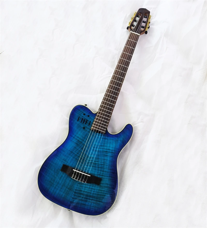 Blue color, nylon string, silent guitar,  silent electric guitar with nylon strings