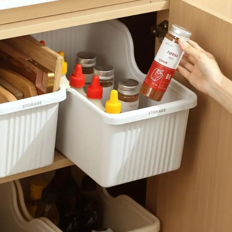 ~Plastic Kitchen Storage Bin With Wheels Open Top Cabinet Organizer For Dishes Bottles