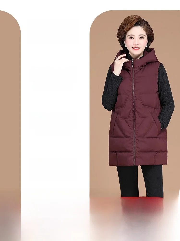 Plus Size Winter-Jaset-Weste für Frauen mittleren Alters, warme Baumwolle, faionable, lockere Passform, Oberbekleidungsmantel mit Kapuze und Reißverschluss