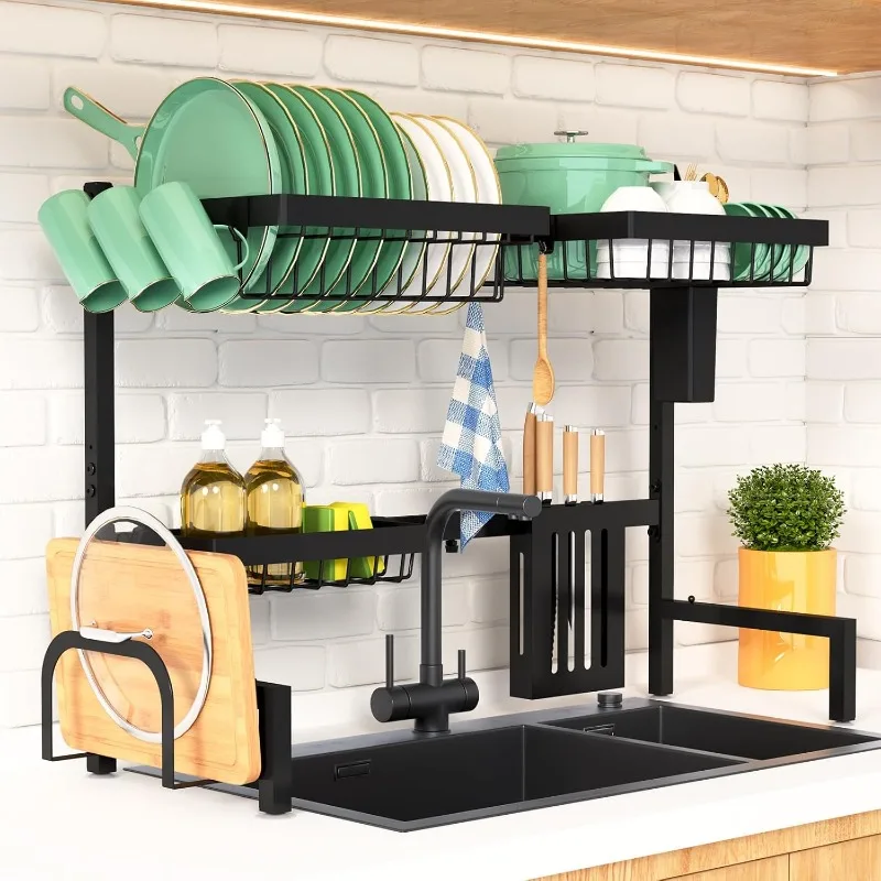 

Over The Sink Dish Drying Rack - 30.0" to 33.9"x21.5", Adjustable Sink Drying Rack for Kitchen Sink with Large Capacity, 2-Tier