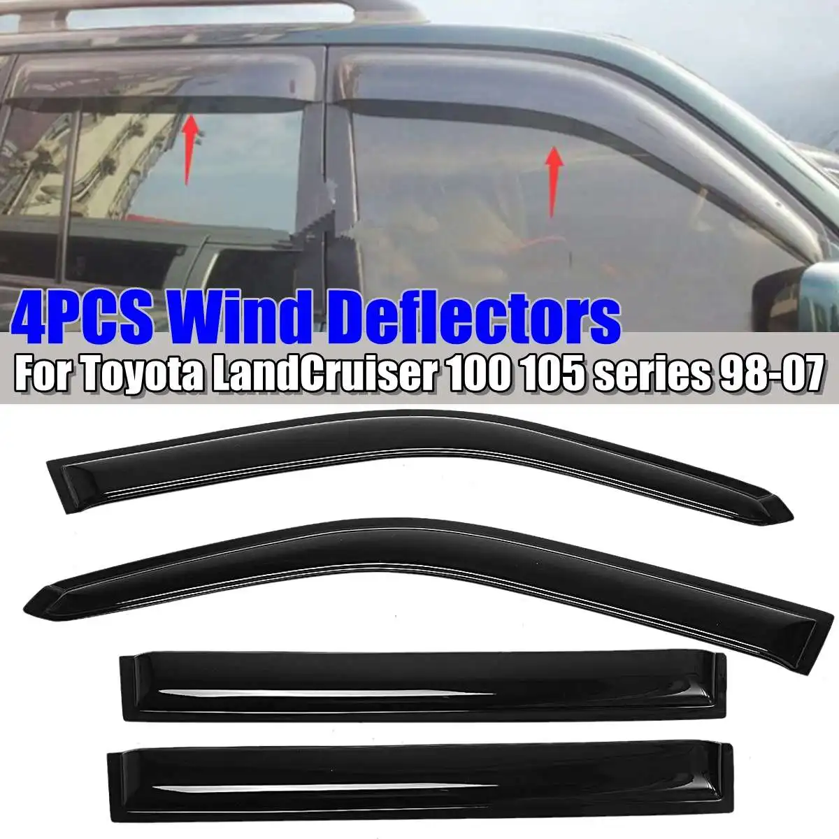 

4PCS Car Window Wind Deflectors Tinted Weathershields Weather Shields For Toyota Land Cruiser 100 105 Series 1998 1999-2007