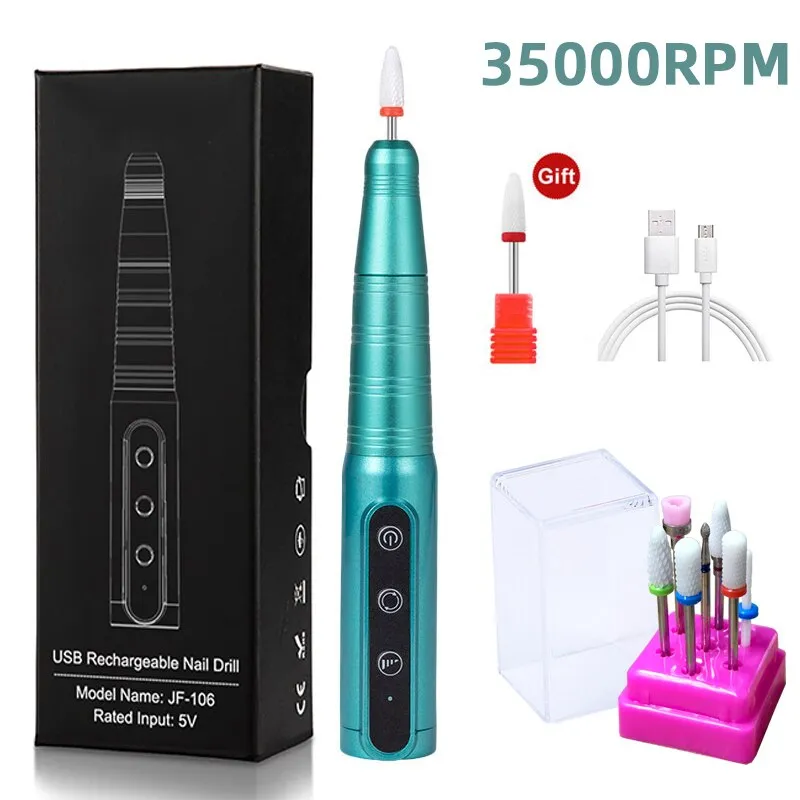 35000RPM Drahtlose Nagel Bohrer Stift USB Nagel Datei Polieren Stift Wiederaufladbare Nagel Bohrer Maschine Tragbare Maniküre Bohrer Salon Werkzeug