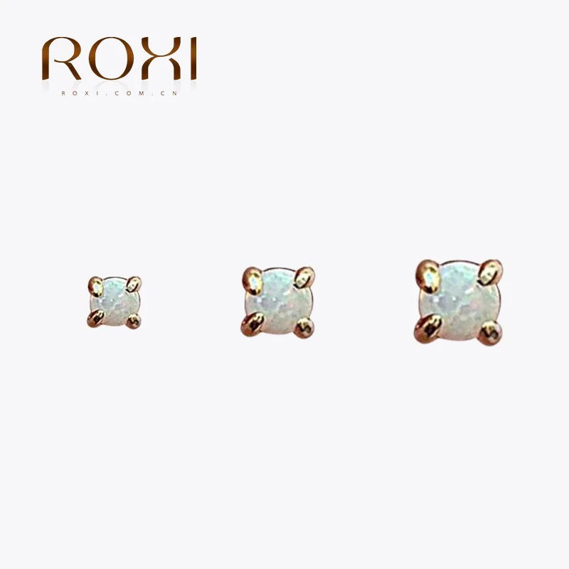 

ROXI Women Sterling Silver Jewelry Classic Four Claw Opal Treasure Stud Earring Set New Trendy Engagement Gift For Bride 2 3 4mm