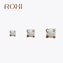 ROXI Women Sterling Silver Jewelry Classic Four Claw Opal Treasure Stud Earring Set New Trendy Engagement Gift For Bride 2 3 4mm