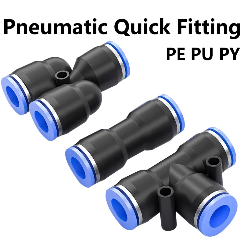 

100PCS PE PU PY 4 6 8 10 12mm Air Connectors Quick Pneumatic Fitting Connect Tee 3Way Plastic Pipe Hose Tube Connector