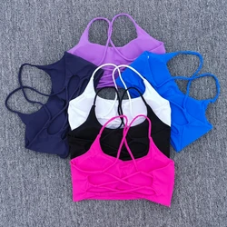 Solid Color U-Shaped Multi-Strap Cross Back Women Fitness Sports Bra Top Gym Yoga Athletic Tight Workout Jog Soft With Chest Pad