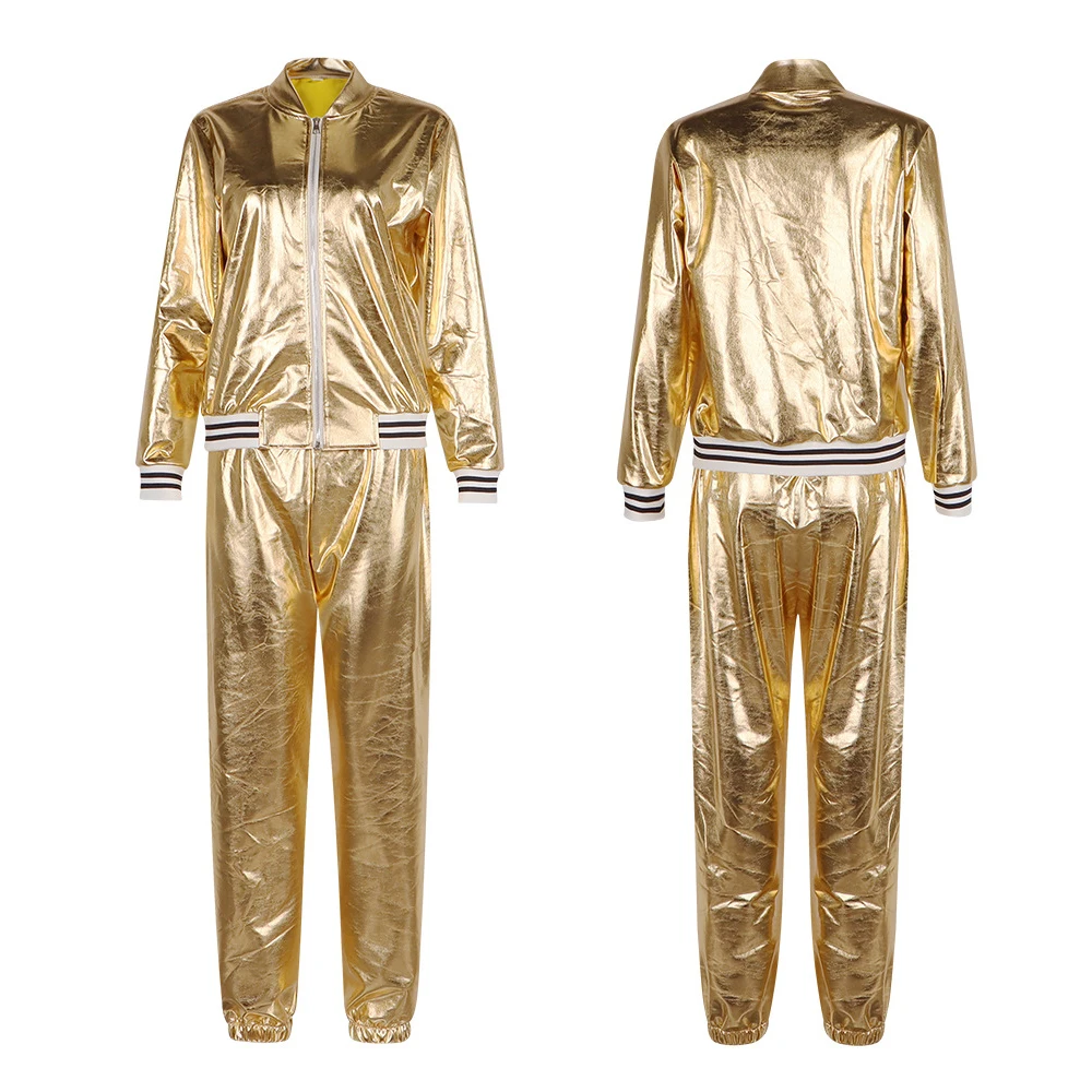 

Retro Disco Hippie 70s 80s Cosplay Costume Full Sets Gold Uniform Suits for Women Adult Outfit Halloween Carnival Party Roleplay