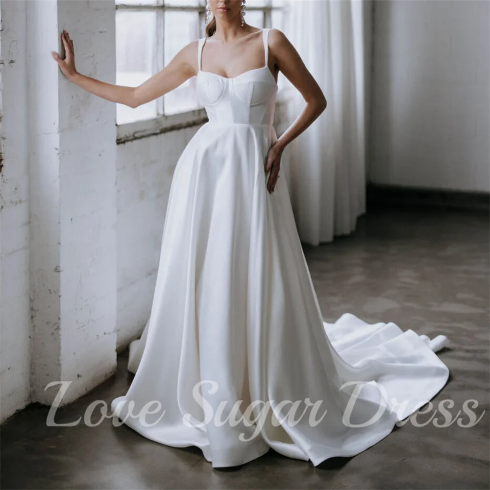 Simple A Line Wedding Dresses Sweetheart Satin Bridal Gowns Back Button Floor Length Bride Dress vestidos para mujer