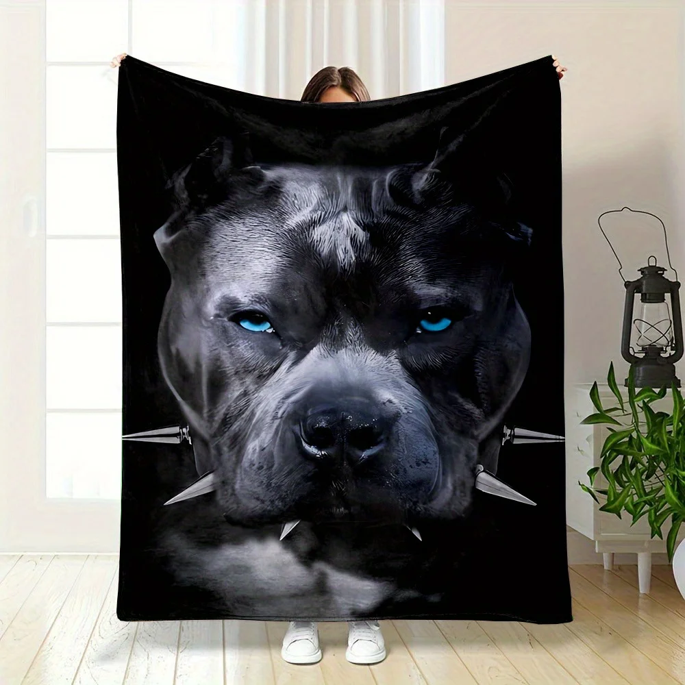 

Luxurious All-Season Bulldog Throw Blanket - Soft 100% Flannel with Vivid Blue-Eyed Bulldog Print, Perfect for Bed, Sofa, Campin