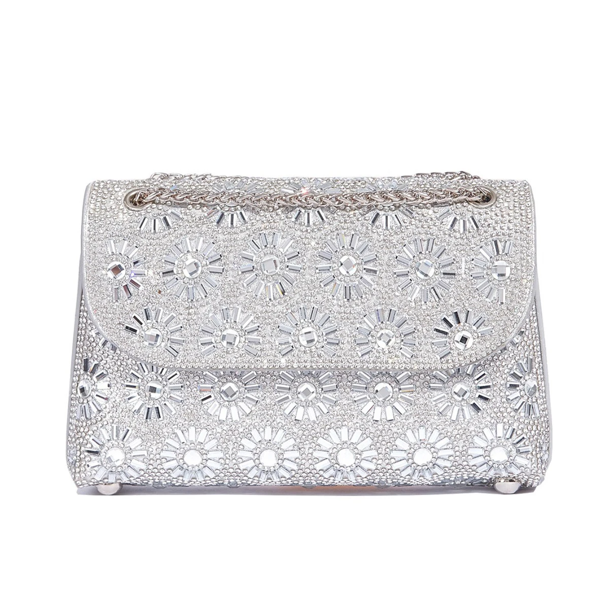 Luxury Designer Sunflower Diamond Shoulder Bag Women\'s Rhinestone Evening Bag Shiny Party Chain Handbag Casual Clutch Purse