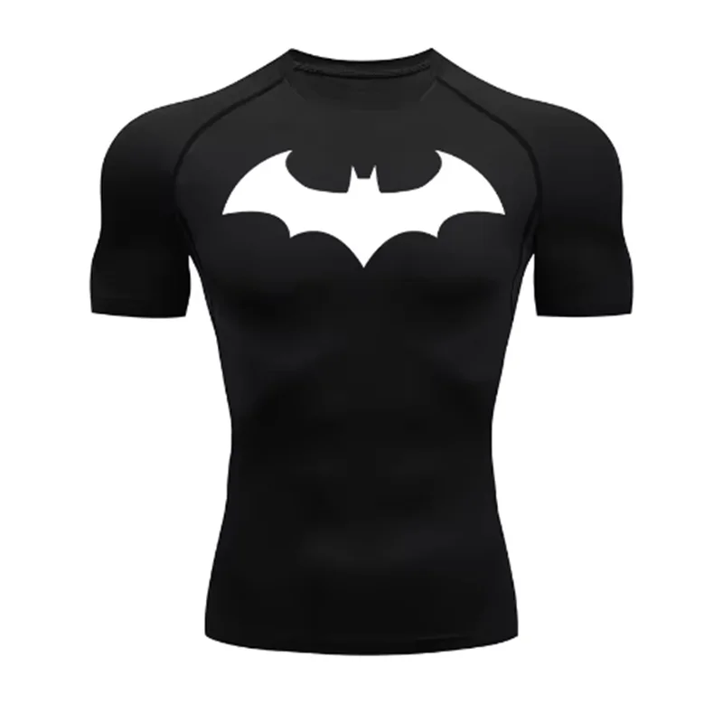 

Компрессионные рубашки с рисунком летучей мыши для мужчин, с коротким рукавом, Рашгард, тренировки в тренажерном зале, футболка для бега, летние спортивные быстросохнущие футболки, топы