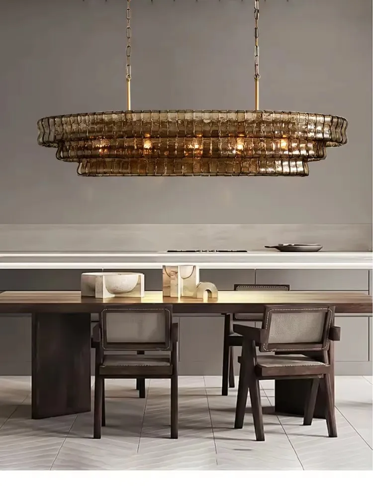 

2025 Big Glass Chandelier Lighting Vintage Long Oval Grey Hanging Lamps over Dining Room Lustres Lamparas