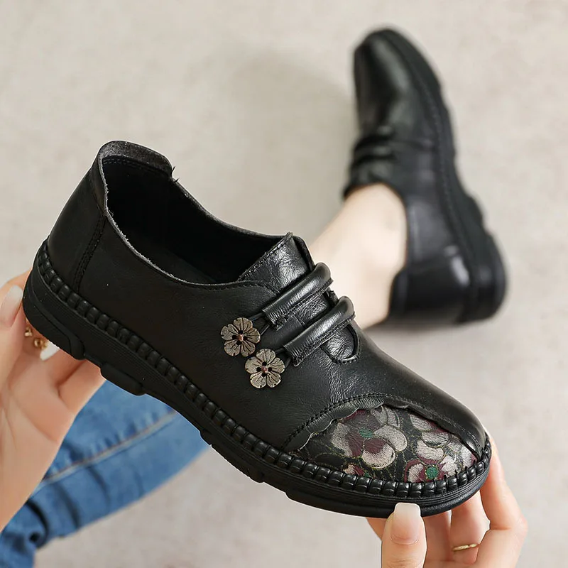Hiking Loafers Women Slip-On Shoes Genuine Cow Leather Ladies Ballets Flats Female Soft Sole Moccasins Walking Footwear Summer