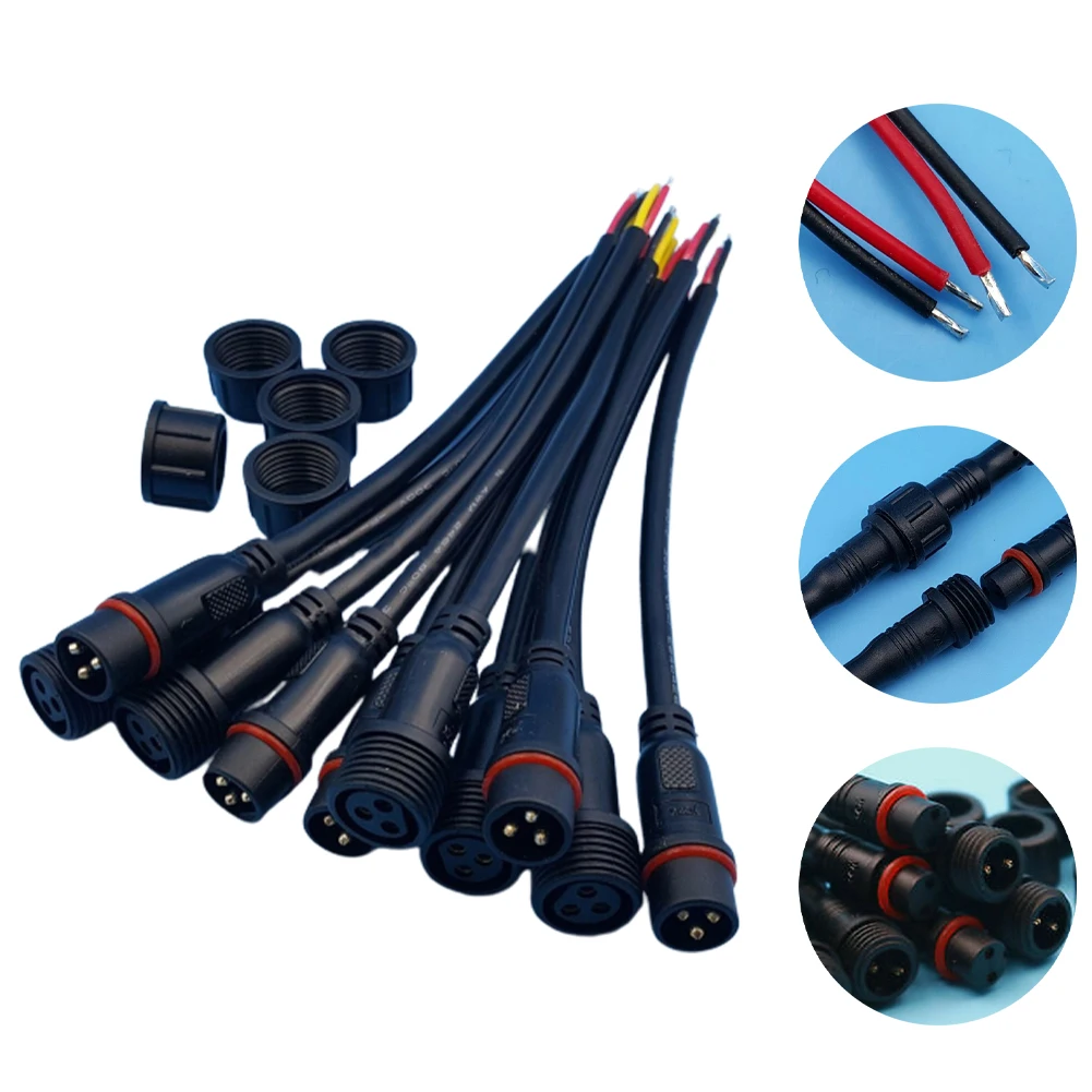 5 Pairs For 6A LED Light Bar Connector DIY UL94V-0 Waterproof 2/3-Pin 22AWG Wire LED Male And Female Cable Connector Black