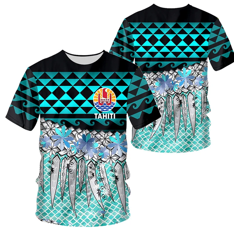 Fashion Vintage 3D Polynesian Tahiti National Flag Tribal Priting T Shirt Men Summer Hawiian Tee Shirts Cool Streetwear Clothing