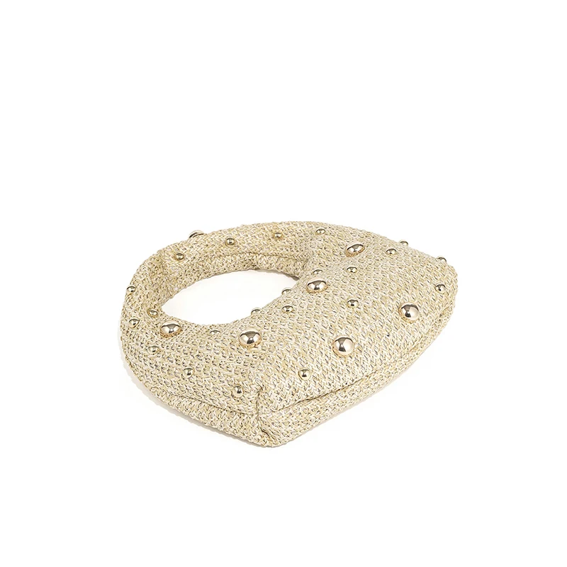 Hobo Crescent Satin Rivet Bead Abendclutch, vielseitige Damenhandtasche, elegante, glänzende Textur, Party, Hochzeit, Abschlussball, schicke Handtasche – Detail 16