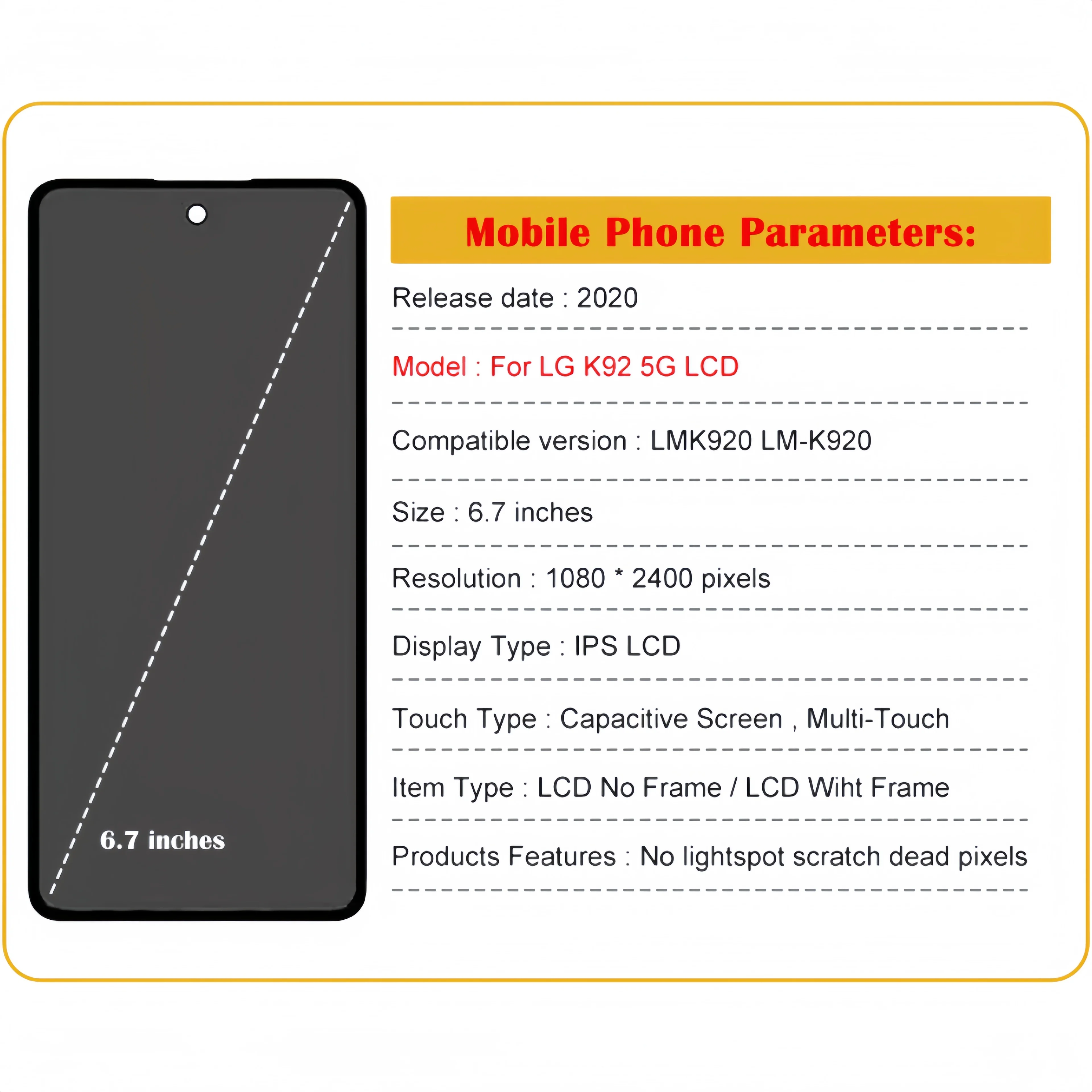 LCD touch screen replacement for LG K92 5G lmk920 lm-k920