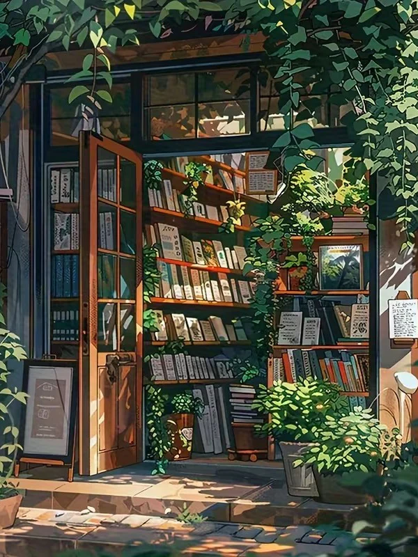 Oil Painting By Number DIY Street-Side Bookstore Scene Canvas Art Wall Decor for Study Room or Living Room Gift