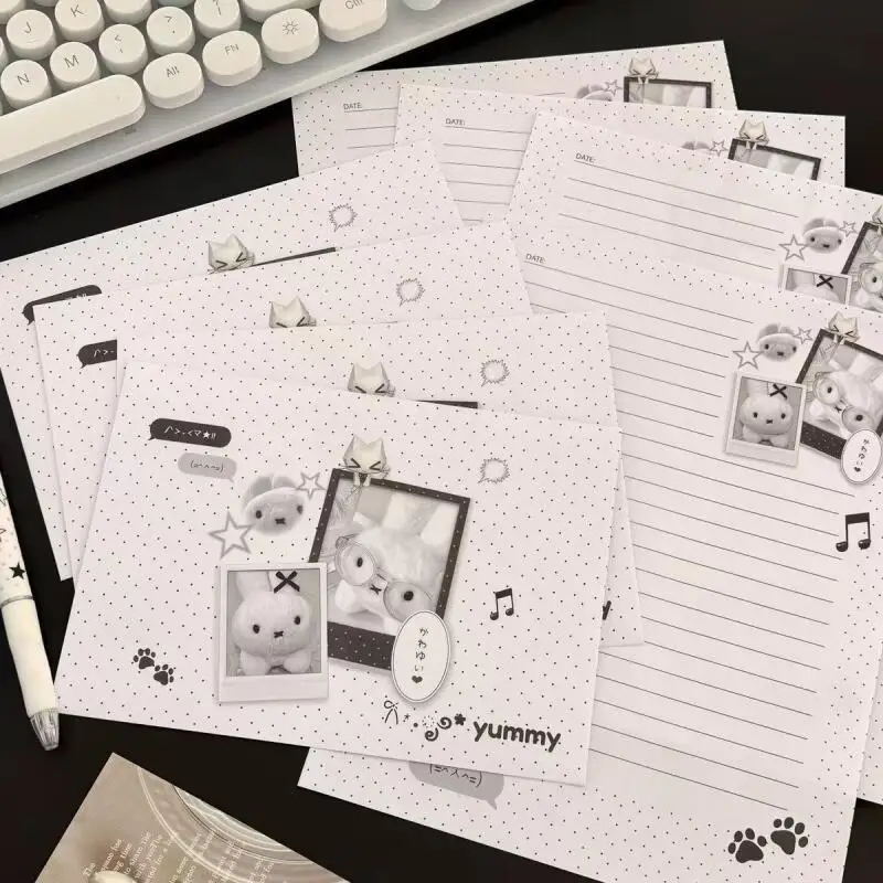 Black and White Miffy Envelope Cartoon Retro Student Handwritten Letter Kawaii Rabbit Anime Peripheral Friends Creative Gifts