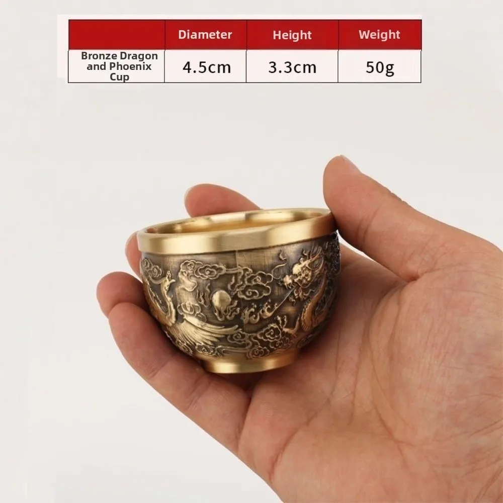 

Vintage Retro Dragon Phoenix Cup Traditional Feng Shui Hundred Blessings Cup Desktop Ornament Gold Millet Cylinder Office Desk