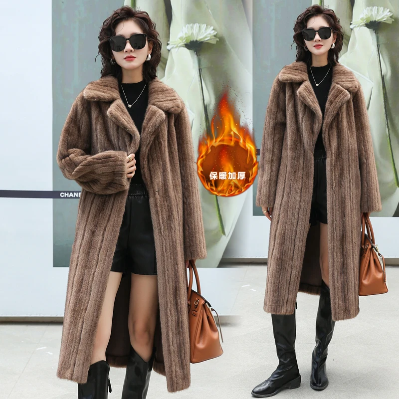 Manteau Long en fausse fourrure de luxe haut de gamme, vêtements chauds d'hiver pour femmes, veste en fourrure à manches longues, manteau Long Chic en Faux vison