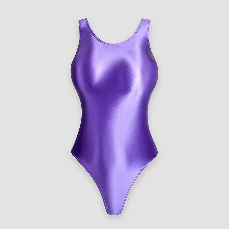 customized tight fitting silky glossy high forked gymnastics leotard 1-piece swimsuit women's jumpsuit ballet dance bodysuit