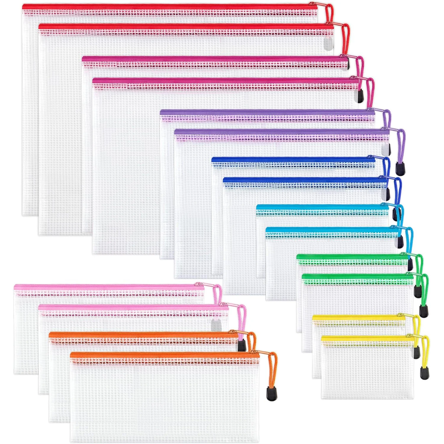 18er-Pack Netztaschen in 8 Größen, wasserdichte Reißverschlusstaschen, Mehrzweck-Reisetaschen für Dokumente für Büro, Schule, Brettspiel, Puzzles
