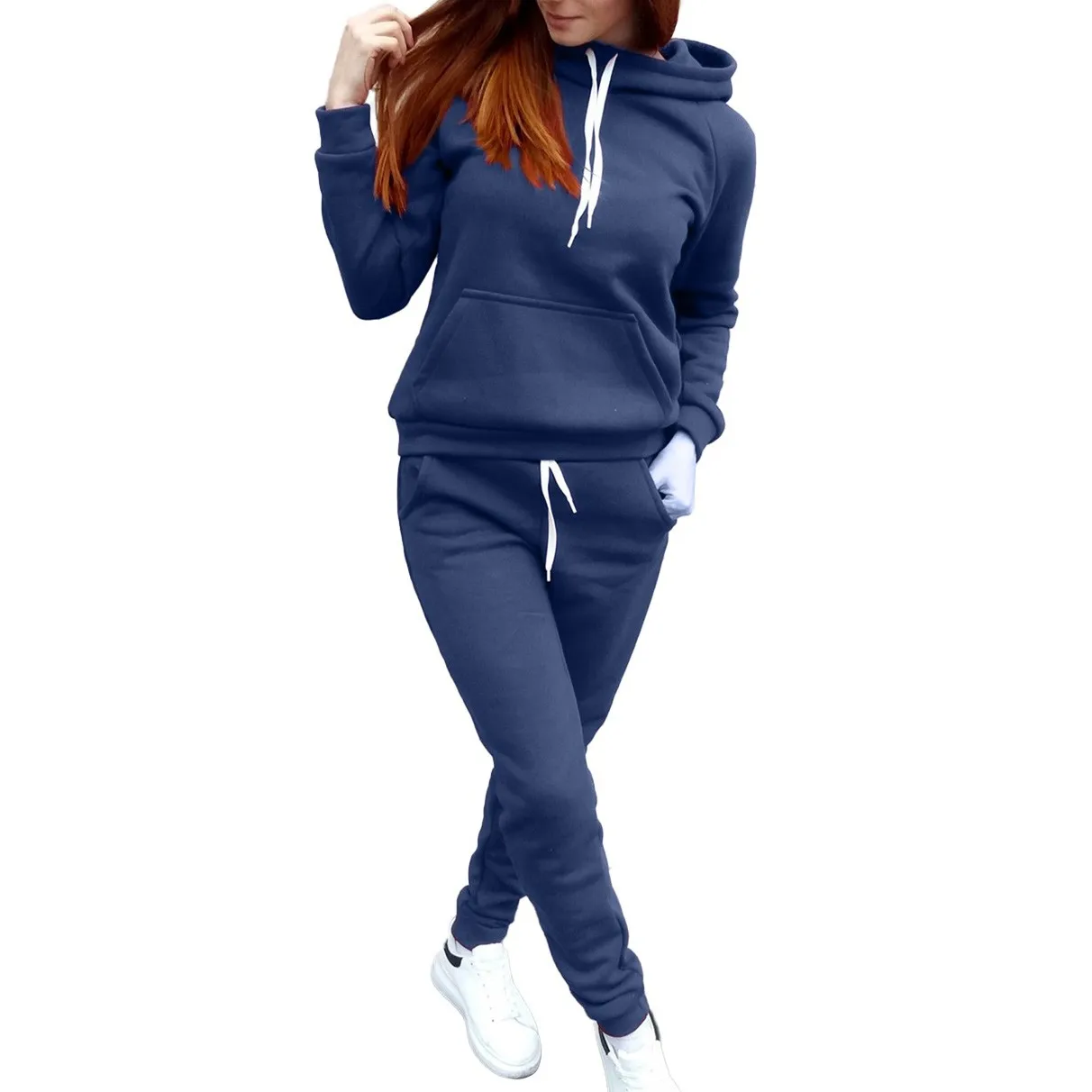 Ladies Sweat Suit Solid Color Hooded Sweatshirt And Pant Tracksuit Women Jogging Sport Set Lounge Wear Autumn Winter Clothes