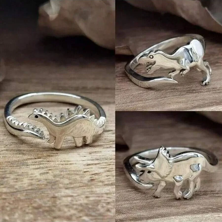 Retro Style Women's Adjustable Dinosaur Ring - Unique Jurassic Design, Simple Yet Elegant Style, Silver Finish, Comfortable