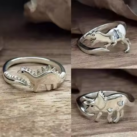 Retro style women's adjustable dinosaur ring - unique Jurassic design, simple yet elegant style, silver finish, comfortable