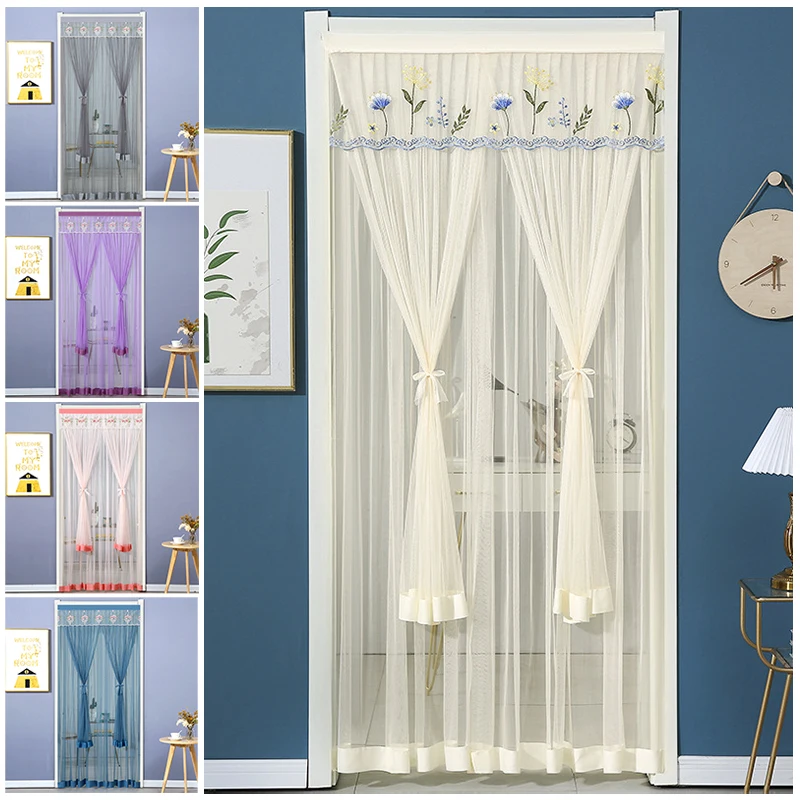 Anti Mosquito Door Curtain Mosquito Net Curtains o-punch Anti-mosquito Sheer Door Sceen Double Layer Lace Door Partition Curtain