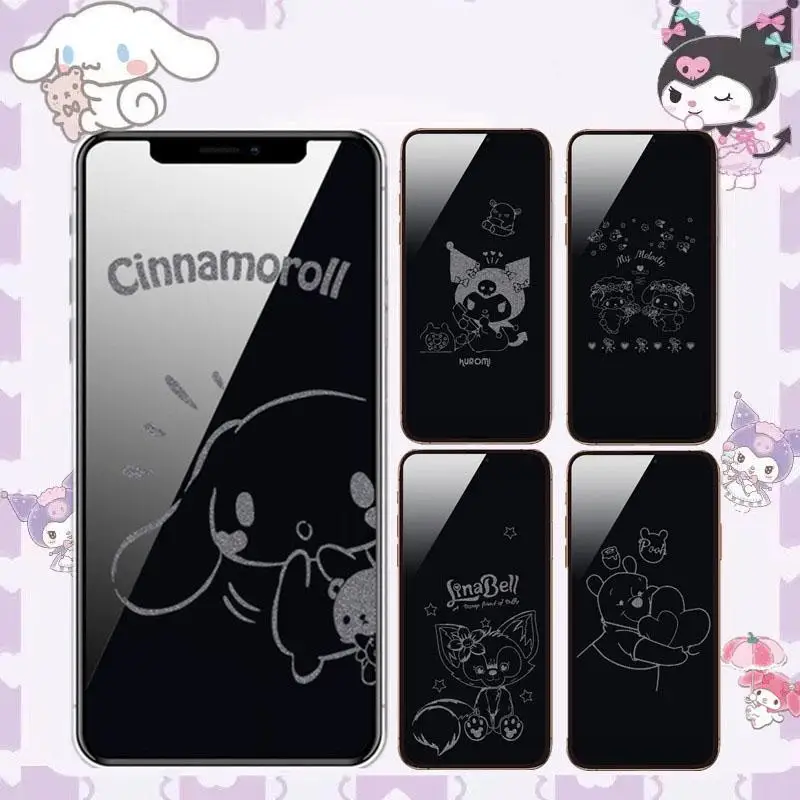 Sanrios 1Pcs Tempered Glass My Melody Kuromi for iphone14 Pro Max 13 12 11 Plus Prevent Peeping Screen Protection Film Cartoon