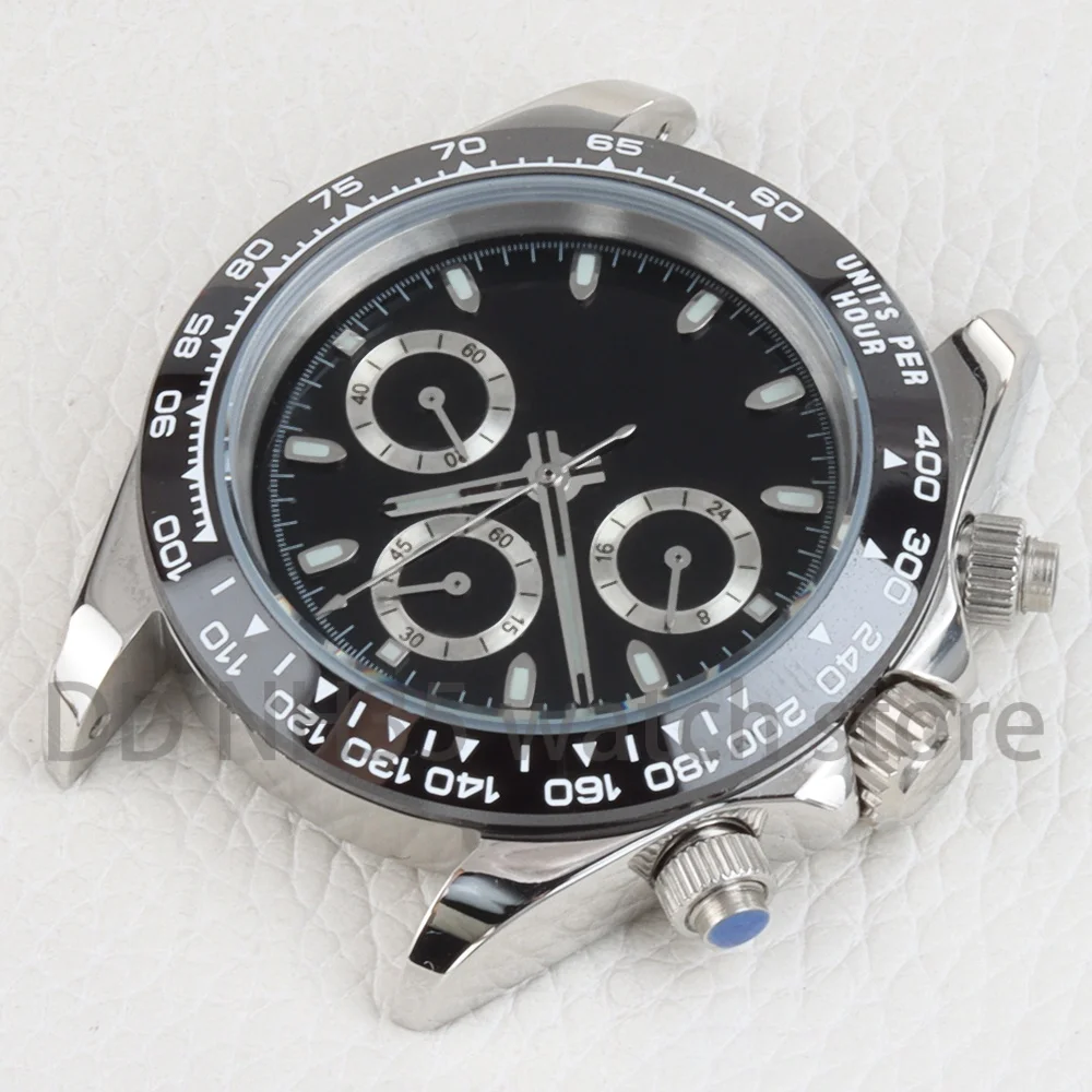 40mm VK63 Watch Case Stainless Steel for DAYTONA VK63 Quartz Movement 29mm Dial Green Luminous Watch Dial Hands Watch Accessorie