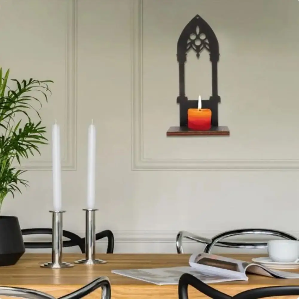 

2Pcs/set Wooden Arch Architectur Candle Holder Black Unique Gothic Candlestick Ornaments Handmade Gothic Decorative Holder