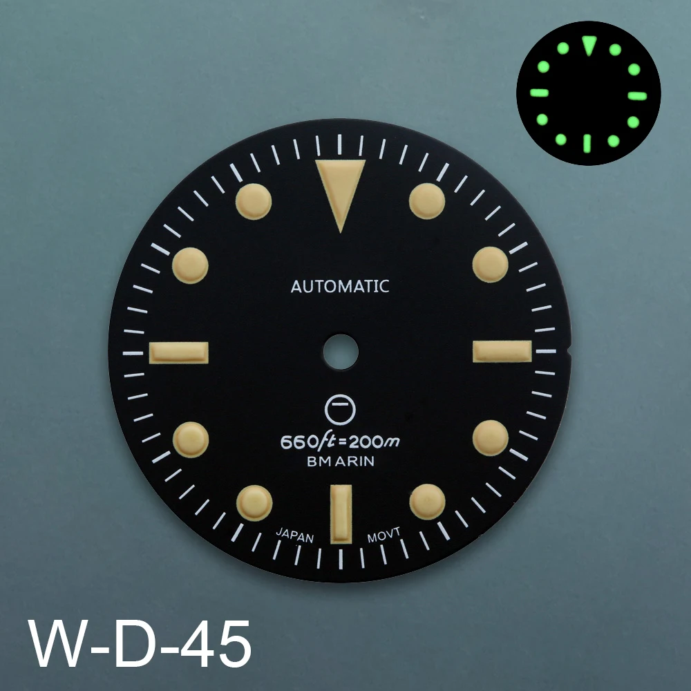 28.5 مللي متر S شعار ريترو SKX 007 الطلب صالح NH35/NH36 اليابان حركة الأخضر مضيئة عالية الجودة ساعة مزدوجة تعديل الملحقات